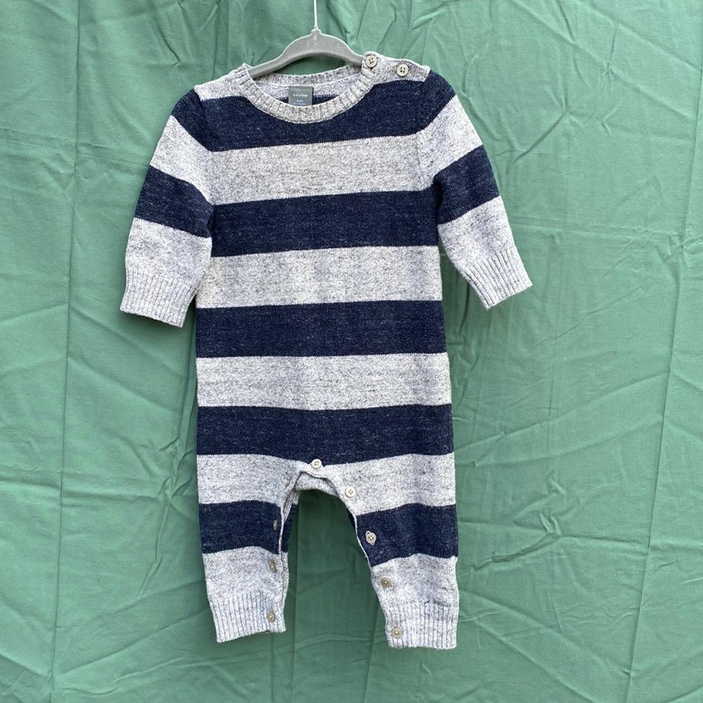 babyGap navy and gray striped sweater onesie size 6-12 months